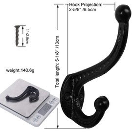 WEBI Rustic Coat Hooks:10 Cast Iron Hooks for Hanging,Heavy Duty Antique Vintage Wall Hooks for Farmhouse,Mudroom,Closet,Black