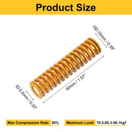 uxcell 10pcs 3D Printer Heating Bed Spring, 10mm OD 40mm Length Light Load Compression Mould Die Spring 3D Printer Compression Spring for 3D Printer Electric Part, Yellow