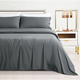 AiAngu Queen Bed Sheets 4PC Set - Premium 1800-Thread Count Microfiber, Skin-Friendly & Easy Care Wrinkle Resistant(Queen,Dark Grey-35)