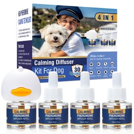 LKBHGF Dog Pheromone Calming Diffuser 4 in 1 Appeasing Pet Pheromones Diffuser to Calm Kit for Anxiety Relief Reduce Barking Aggression Fighting Stress 90 Day Supply (Plug in+ 3 Pack 48ml Refill)