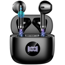Wireless Earbuds, 2024 Bluetooth 5.4 Headphones HiFi Stereo, Wireless Earphones with ENC Noise Cancelling Mic, 40H Playtime Mini Ear Buds with LED Display, Bluetooth Earbuds IP7 Waterproof, Black