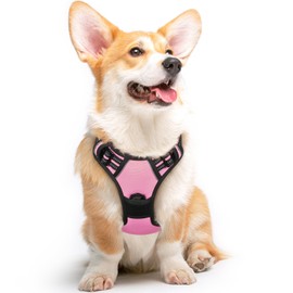 Eagloo Dog Harness Medium Sized Dog, No Pull Service Vest with Reflective Strips and Control Handle, Adjustable and Comfortable for Easy Walking, No Choke Pet Harness with 2 Metal Rings, Pink, M