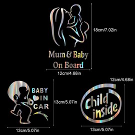 Baby on Board Car Sign, Mum Baby on Board Child Inside Car Warning Stickers Bumper Window Safety Decal 3 Pack