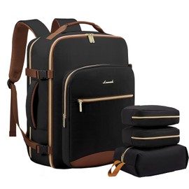 LOVEVOOK 50L Large Travel Backpack for Women Men Fits 17 Inch Laptop, Carry on Backpack for Traveling on Airplane, Personal Item Bag Airline Approved, Business Causal Weekender Backpack, Black-Brown