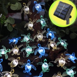 Bartlett - Luces solares decorativas para playa, impermeable, decoración náutica y lindas tortugas marinas, balcón, 40 LED, 15 pies, para Tiki, bar, jardín, patio, cerca, ventana, decoración de fuente