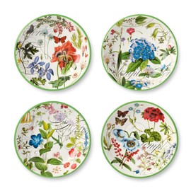 Greenhouse 38-Ounce Soup Bowls, Set of 4, 9x2-Inch Ceramic Bowls with Vibrant Floral Designs & Butterflies, Durable, Microwave & Dishwasher Safe, Perfect for Soups, Salads & Pastas