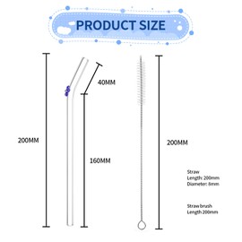 Glasstrohhalme with Motif – 6 Pieces Colourful Flower Motif Straws + 1 Cleaning Brush, Reusable Drinking Straws for Parties & Everyday Use