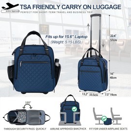 EMPSIGN Underseat Carry On Wheeled - 16" Carry on Bag with Wheels Multi-functional Lightweight Rolling Bag Overnight Weekender Small Suitcase for Women Men Travel Business, Haze Blue