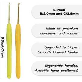 YOJOB 2Pack Size B / 2mm, C / 2.5mm Crochet Hooks, Super Smooth & Ergonomic for Beginner and Advanced (2.0mm, 2.5mm)
