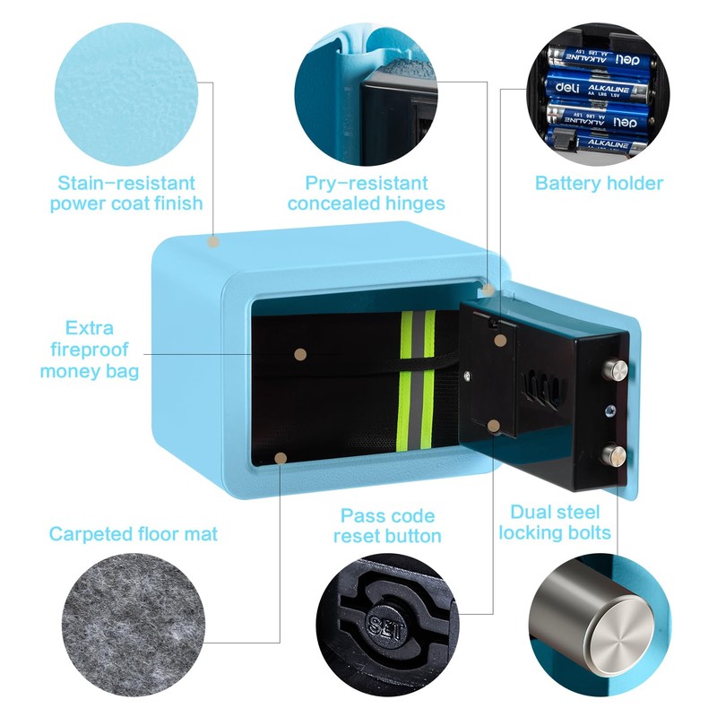 0.23 Cubic Feet Safe Box, Small Safe W/Fireproof Bag, Keys