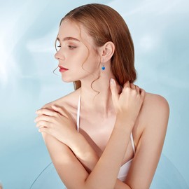 CUOKA MIRACLE Alexandrite Earrings for Women 925 Sterling Silver 6mm Round Alexandrite Leverback Drop Earrings Alexandrite Jewellery Dangle Hoop Earrings Gifts for Women Girls