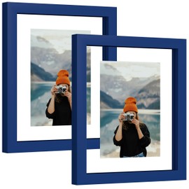 eletecpro 8x10 Blue Floating Picture Frames Set of 2, Real Double Glass Picture Frames for Wall Mount, Vertical or Horizontal Display Multi-Size Photos and Artworks up to 8 x 10 Inches, Home Decor