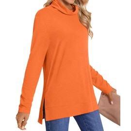 LONGYUAN Long Sleeve Shirts for Women Tunic Tops 2025 Winter Turtleneck Lightweight Sweaters Orange XL