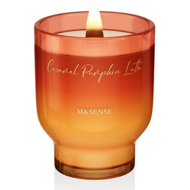 M&SENSE 16.6oz Natural Soy Large Jar Candle with Wooden Wick | Caramel Pumpkin Latte Scent | 95-Hour Burn & Long-Lasting Burn | Housewarming Gift for Men and Women