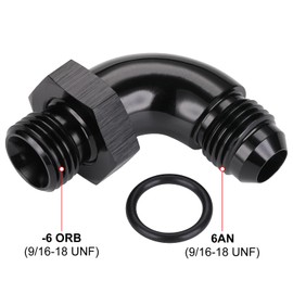 Podavelle 6AN Male Flare to 6AN -6 ORB O-ring Boss 90 Degree Full Flow Fitting Adapter Aluminum Black