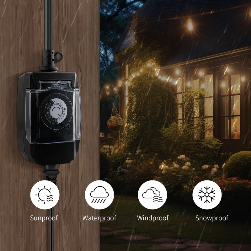 M EGA MEGACUBE Outdoor Timer Outlet Waterproof, 24 Hour Mechanical