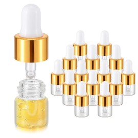 Kesell 15 Pack 1ml Mini Glass Dropper Bottles Clear Essential Oil Bottles Small Sample Vials Containers with Dropper for Perfume, Cosmetic, Travel (Gold)