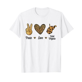 Peace Love West Virginia Leopard Flag Map Souvenirs Men Kids T-Shirt
