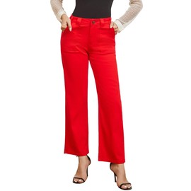 Myzellia Women's Straight Leg Jeans High Waisted Stretchy Ankle Trouser Jeans with Pork Chop Pockets Red Small