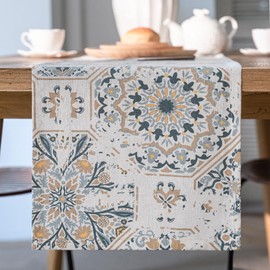 LOMOHOO Table Runner Beige 30 x 180 cm, Boho Table Runner Vintage Rustic Table Runner Tablecloth for Kitchen Farmhouse Bohemian Wedding Tabletop Decor (30 x 180 cm, Vintage)