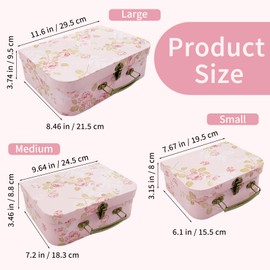 Cheardia 3 Pack Paperboard Suitcases Storage Box, Decorative Storage Boxes Gift Boxe With Lid, Stackable Cardboard Trunk for Photo Keepsake Home Decoration Wedding Anniversary Birthday Pink 3 Size