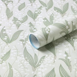 Floral Wallpaper Peel and Stick, Green Flower Contact Wall Paper Vintage Boho Leaf Wallpaper Self Adhesive Leaf Contact Paper for Furniture Bathroom Dining Room Living Room Decor 17.3" X 196"