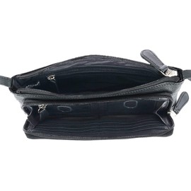 CTM Women's Leather Organizer Crossbody Handbag, Black