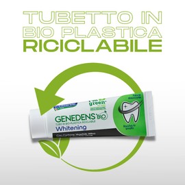 Genedens Bio, Zahnpasta für Aufhellung, entfernt Substanzen, die die Zähne verfärben, und Stellt ihre Natürliche Weiße wieder her, Tube aus recyclebarem Bio-Kunststoff, 100% Made in Italy, 75 ml Tube