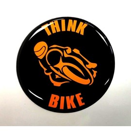 Gelz THINK BIKE 50mm Diameter Sticker - FLUORESCENT ORANGE & BLACK - GLOSS DOMED GEL