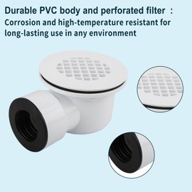 2" Low Profile Shower Drain with 2" x 1-1/2" Reducer Pipe Fitting and Perforated Strainer- Low Profile Shower Base Drain with Perforated Strainer, PVC 2''Side Outlet Drain Assembly,for Low Profile Sho