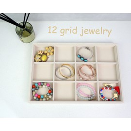 Stratalife Velvet Jewelry Organizer Stackable Earrings Organizer 12 Grid Bracelet Organizer Jewelry Drawer Organizer Jewelry Holder Display for Earring Necklace Women Girls Beige