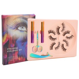 5 Pairs Magnetic Lashes with Eyeliner Kit Glue Free Waterproof Quick Dry Reusable 3D Fake Eyelashes