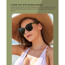 LVIOE Oversized Polarized Sunglasses for Women Trendy Large Cat Eye UV Protection Shade CLS1627