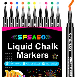 SFSASO Liquid Chalk Markers for Acrylic Fridge Calendar Planning Board, Clear Glass Dry Erase Board, Whiteboard, Window, Mirror, Easy Wet Erase,1mm Fine Points (10 COLORS)