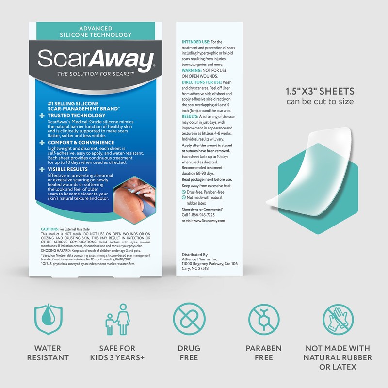 ScarAway Advanced Clear Silicone Scar Sheets, Medical Grade Silicone Strips