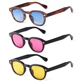DQbhzh Retro Round Sunglasses for Women Men Vintage Small Frame Circle Tinted Sun Glasses Unisex Trendy Classic Stylish Fashion Circular Sunnies for Beach Driving Vacation UV Protection Shades 3 Pack