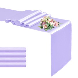 OQSC 5 Pack Satin Table Runner Lavender 12 x 108 Inch Long,Satin Silk Table Runner for Wedding,Birthday Party and Banquet(Lavender,5 Pack)