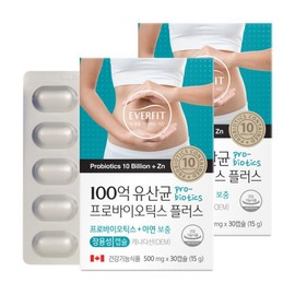 Everfit Enteric-Coated 10 Billion CFU Probiotics 30 Capsules 2 Boxes / Mixed Probiotic Capsules Synbiotics Zinc / 에버핏 장용성 100억 유산균 프로바이오틱스 30캡슐 2박스  혼합 유산균 캡슐 신바이오틱스 아연