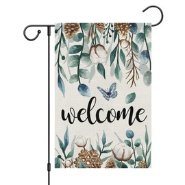 Wodison Winter Garden Flag 12 x 18 Inch Double Sided, Welcome Winter Leaves Snowflake Seasonal Farmhouse Yard Outdoor Decorative Flag