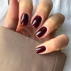 48 piezas de uñas postizas de color vino tinto oscuro de longitud corta, uñas acrílicas burdeos a presión, juego de uñas postizas de color sólido, uña