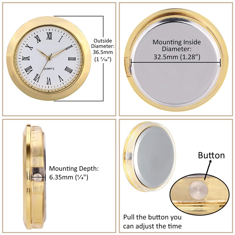 ShoppeWatch Mini Clock Insert Quartz Movement Round 1 7/16" (35mm)