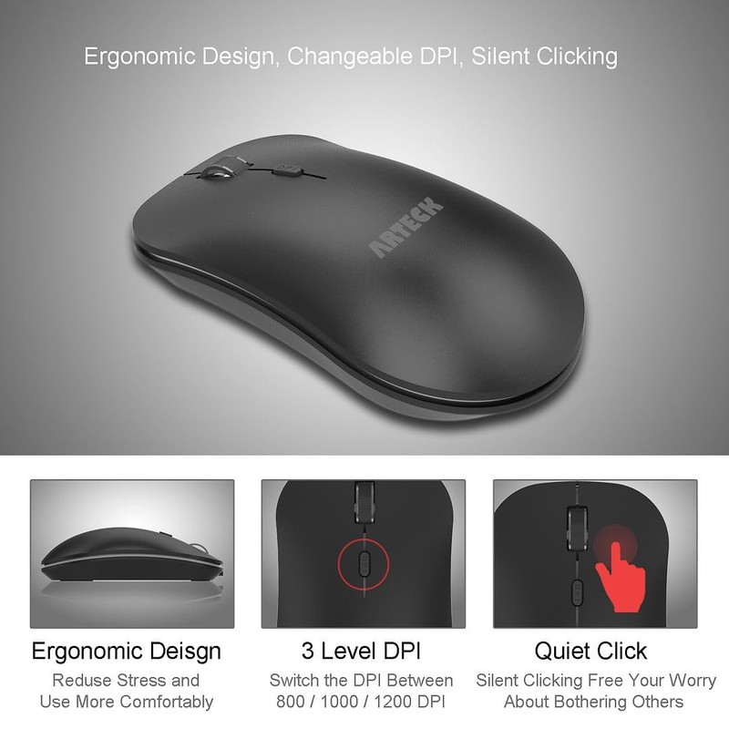 Arteck 2.4G Wireless Keyboard and Mouse Combo Ultra Compact Slim