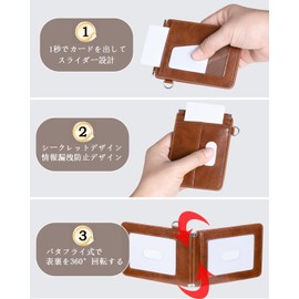 MORFFEYIA Men's Pass Case, Double-sided, Commuter Pass Holder, Bifold Butterfly IC Card Case, Large Capacity, Thin, Storage, License, Commuting to Work or School (Blue), blue