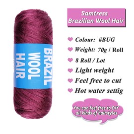 Samtress 8 Roll Brazilian Wool Hair Acrylic Yarn for African Braids Synthetic Knitting Jumbo Braids Box Braids Sengalese Twisting Dreadlocks Faux Locs Twist Hair Extension (#bug)