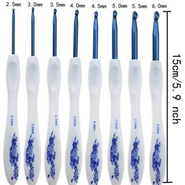 8 piezas de gancho de ganchillo de aleación de aluminio estampado de flores azules para tejer sombreros, suéteres, calcetines de bebé, bufandas, etc