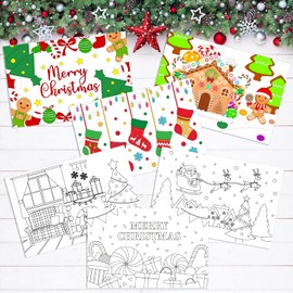 TREACLUB 36PCS Christmas Color Your Own Postcards, 6 Styles Coloring Merry Christmas Greeting Cards 4" x 6" Xmas DIY Coloring Thank You Note Cards Holiday Activity for Kids Students