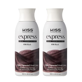 Kiss Express Semi-Permanent Hair Color – Vivid, Highly Pigmented Dye for Vibrant Hair, Gentle Formula, Gray Coverage, pH Balanced, 23 Intermixable Shades, All Hair Types (3.5 oz, Black, 2 Count)