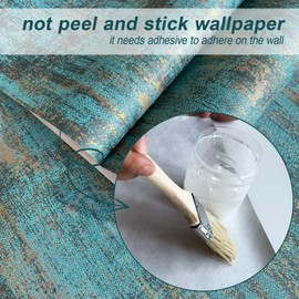 Zeeko Textured Wallpaper Blue Wallpaper Vintage Wallpaper 17.3"x 473" Teal/God Wallpaper Metallic Wallpaper Modern Wallpaper Non Woven Bedroom Wallpaper Temporary Traditional Wallpaper Non-Pasted