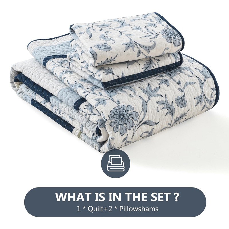 DUOHONG 100% Cotton Quilt Set King Size, King Quilt, Patchwork