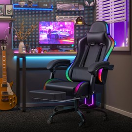 Homall Gaming Chair, Video Game Chair with Footrest and Massage Lumbar Support, Ergonomic Computer Chair Height Adjustable with Swivel Seat and Headrest (RGB Dark Black)